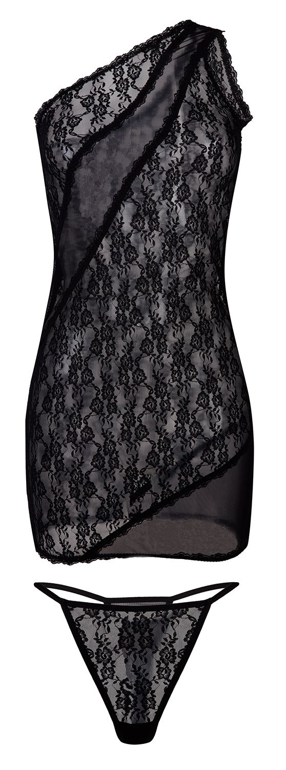 Chemise Tia monospalla in pizzo elasticizzato e perizoma - immagine 4