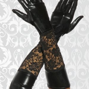 Guanti wetlook con inserto in pizzo