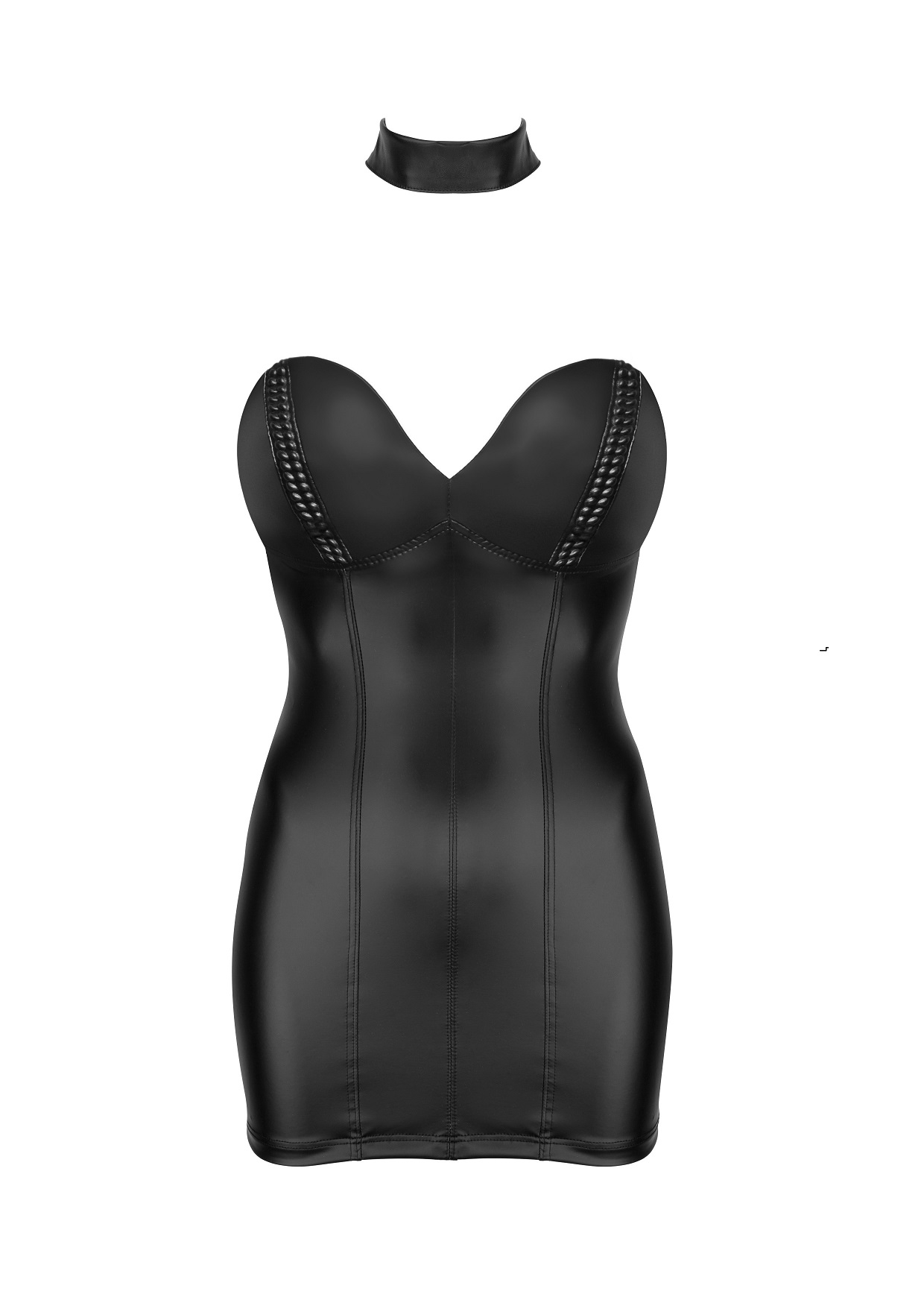 Noir Handmade: sensuale miniabito in tessuto wetlook ed ecopelle - immagine 4