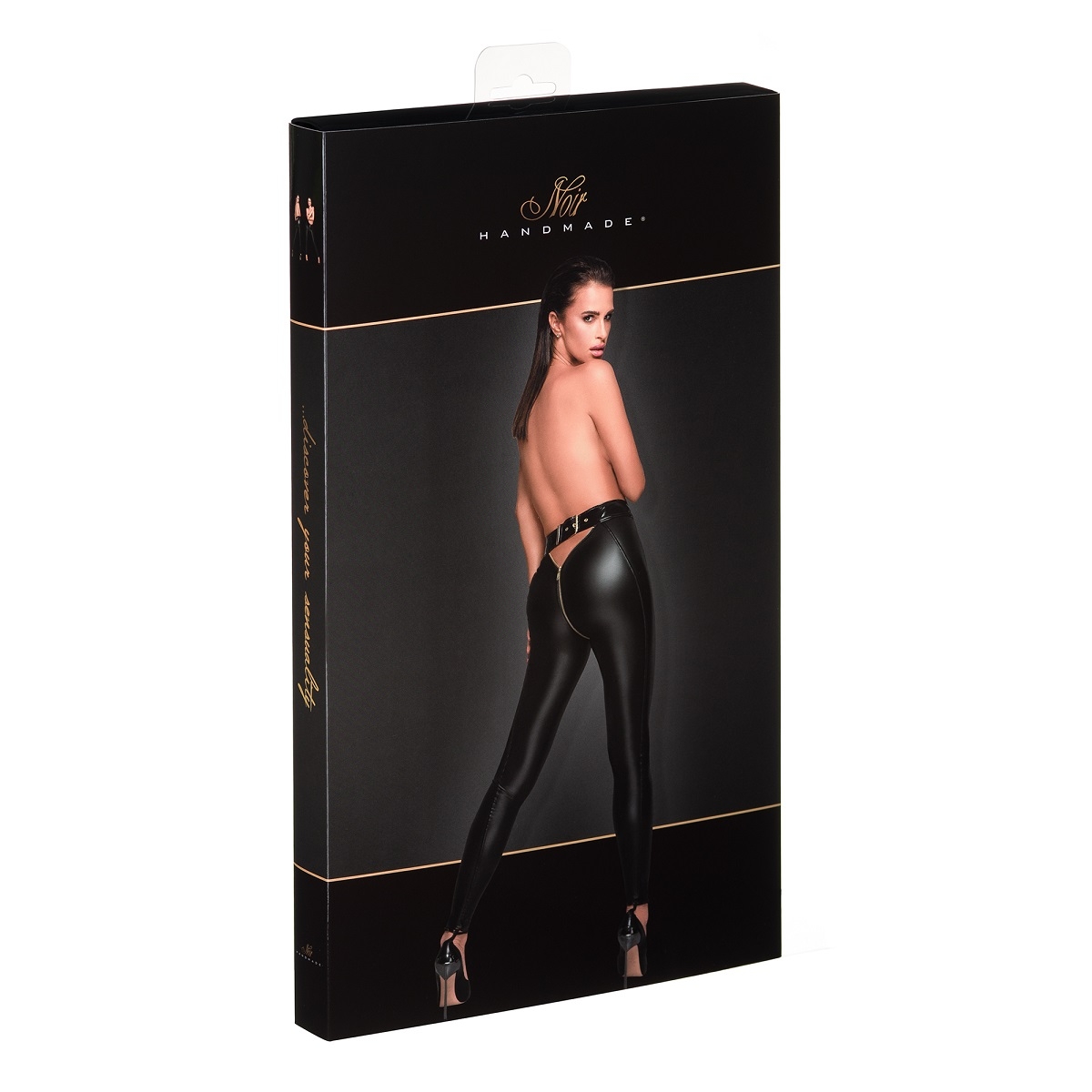 Noir Handmade: provocanti leggings in tessuto wetlook con zip dorata e cinta in PVC - immagine 4