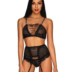 Obsessive Lingerie: Basitta sexy completino intimo tre pezzi in rete e pizzo