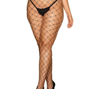 Obsessive Lingerie: S812 collant neri a rete larga misura Curvy XXL
