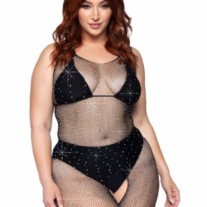 Leg Avenue Lingerie: bodystocking PLUS SIZE in rete cristallizzata