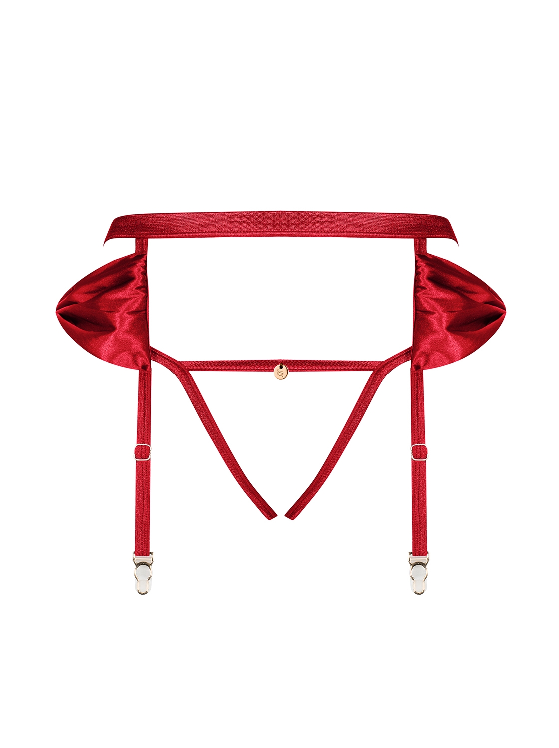 Obsessive Lingerie: Rubinesa sexy reggicalze con perizoma aperto in raso rosso - immagine 9