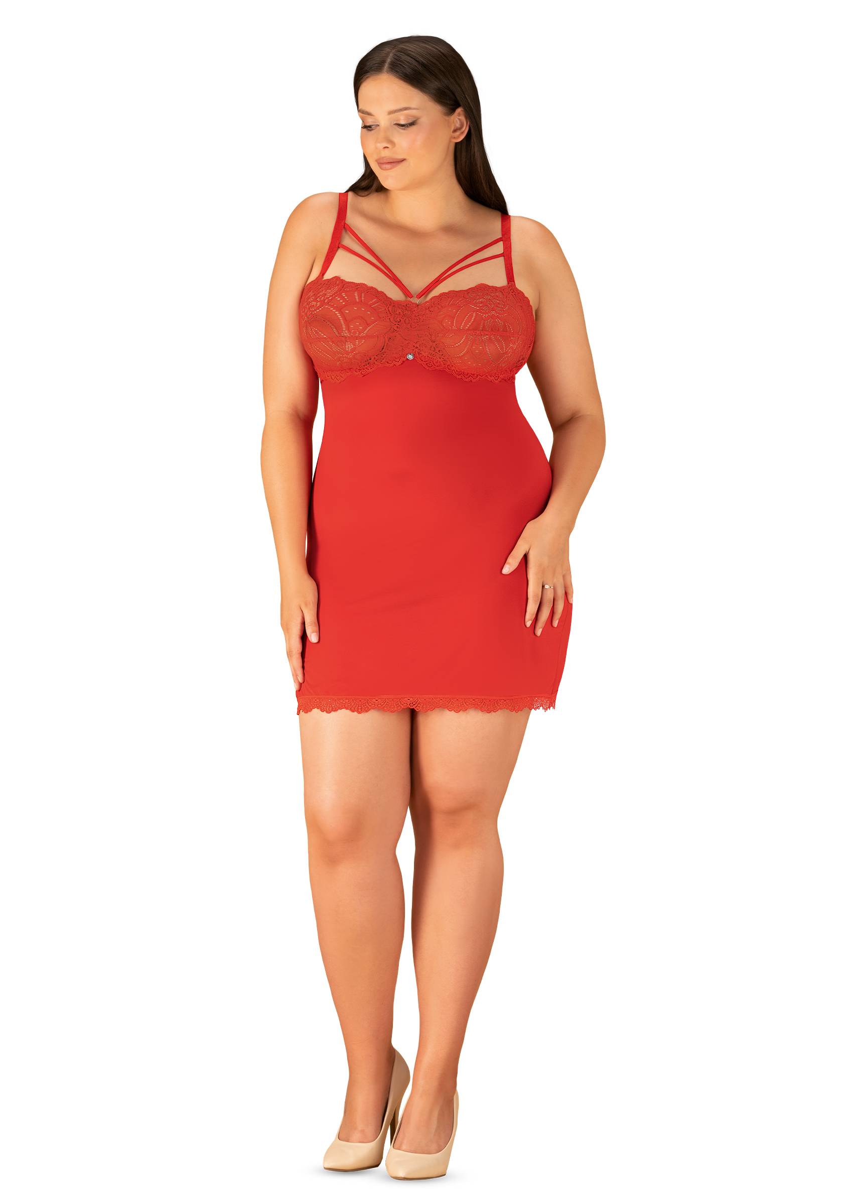 Obsessive Lingerie: Loventy sexy chemise e perizoma rossa - immagine 8