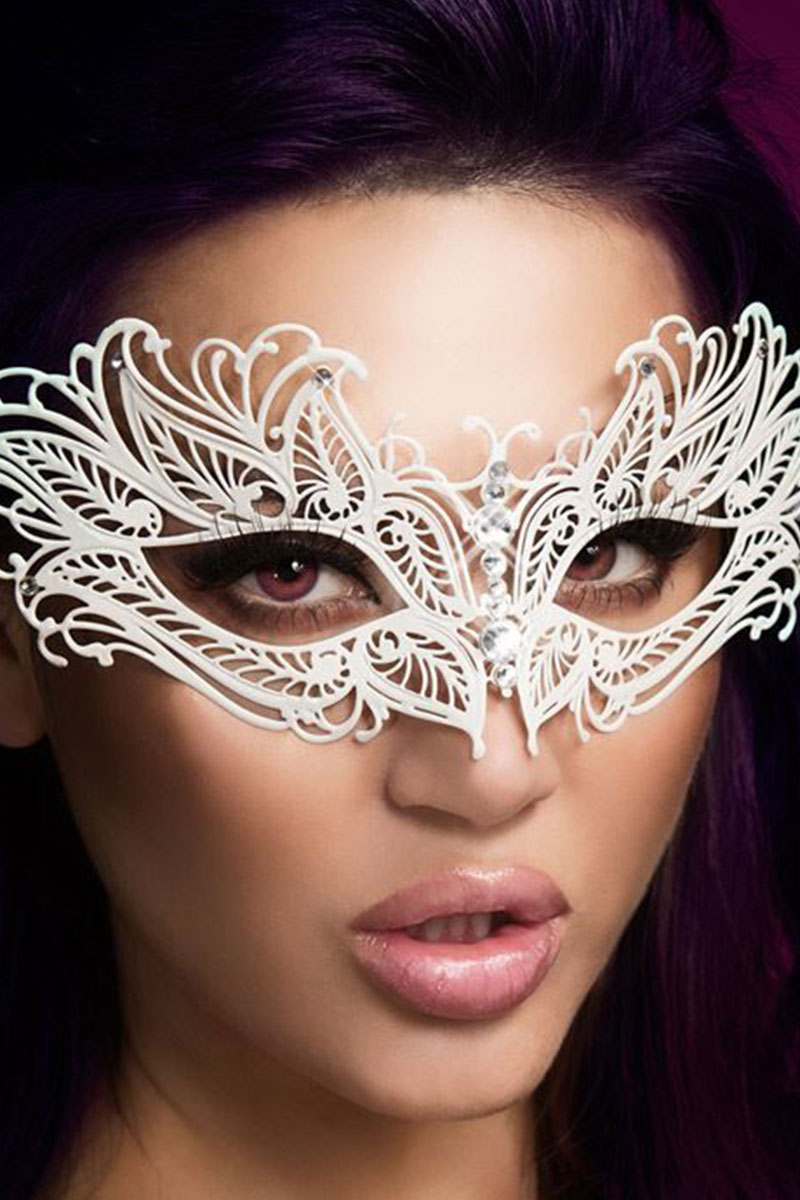 Chilirose Lingerie: sexy maschera bianca in metallo filigranato con strass - immagine 2