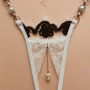 Lola Luna: Belize sexy perizoma bianco aperto con fiori in seta nera e bijoux