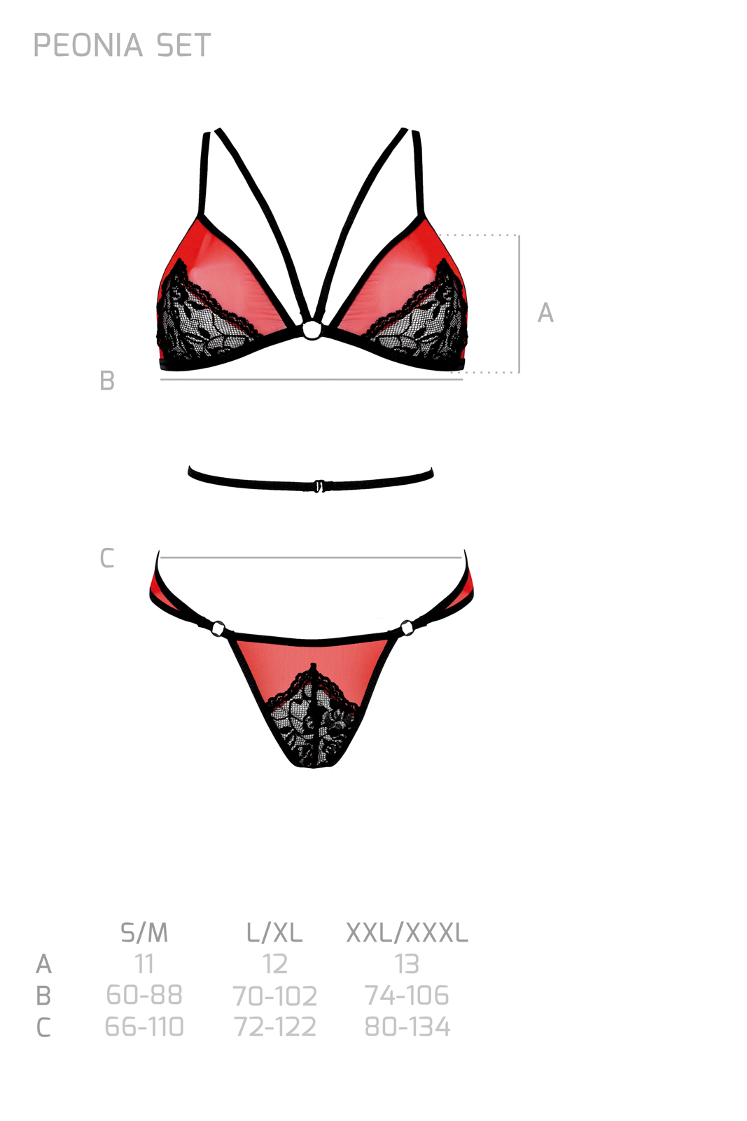 Passion Lingerie: Peonia sexy completino in tulle rosso e pizzo nero - immagine 4