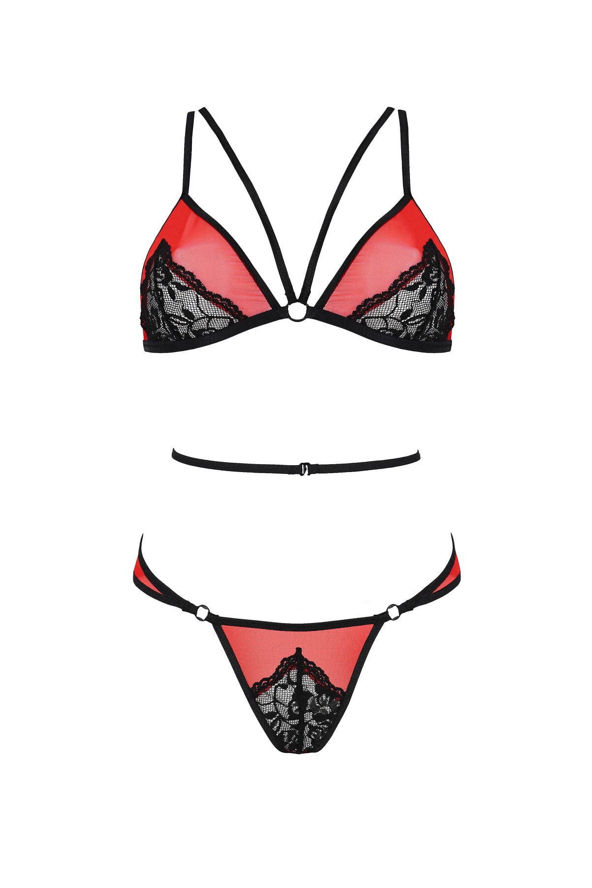 Passion Lingerie: Peonia sexy completino in tulle rosso e pizzo nero - immagine 5