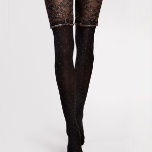 Fiore: Calze autoreggenti 40 denari con dettagli dorati Notte