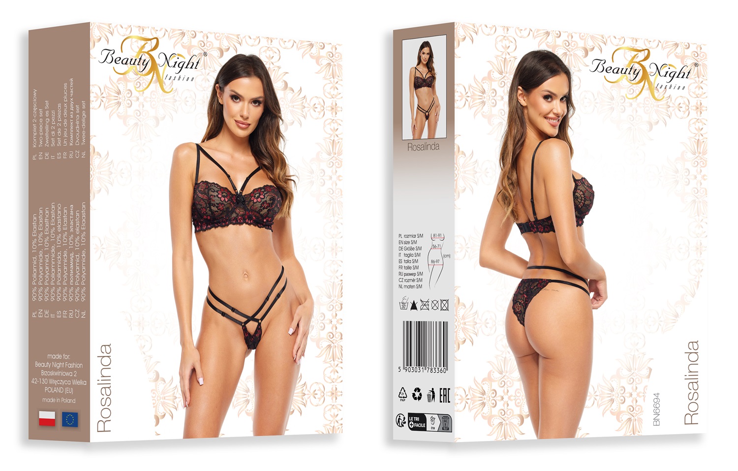 Beauty Night: Rosalinda sexy completino due pezzi con ricami floreali rossi - immagine 6