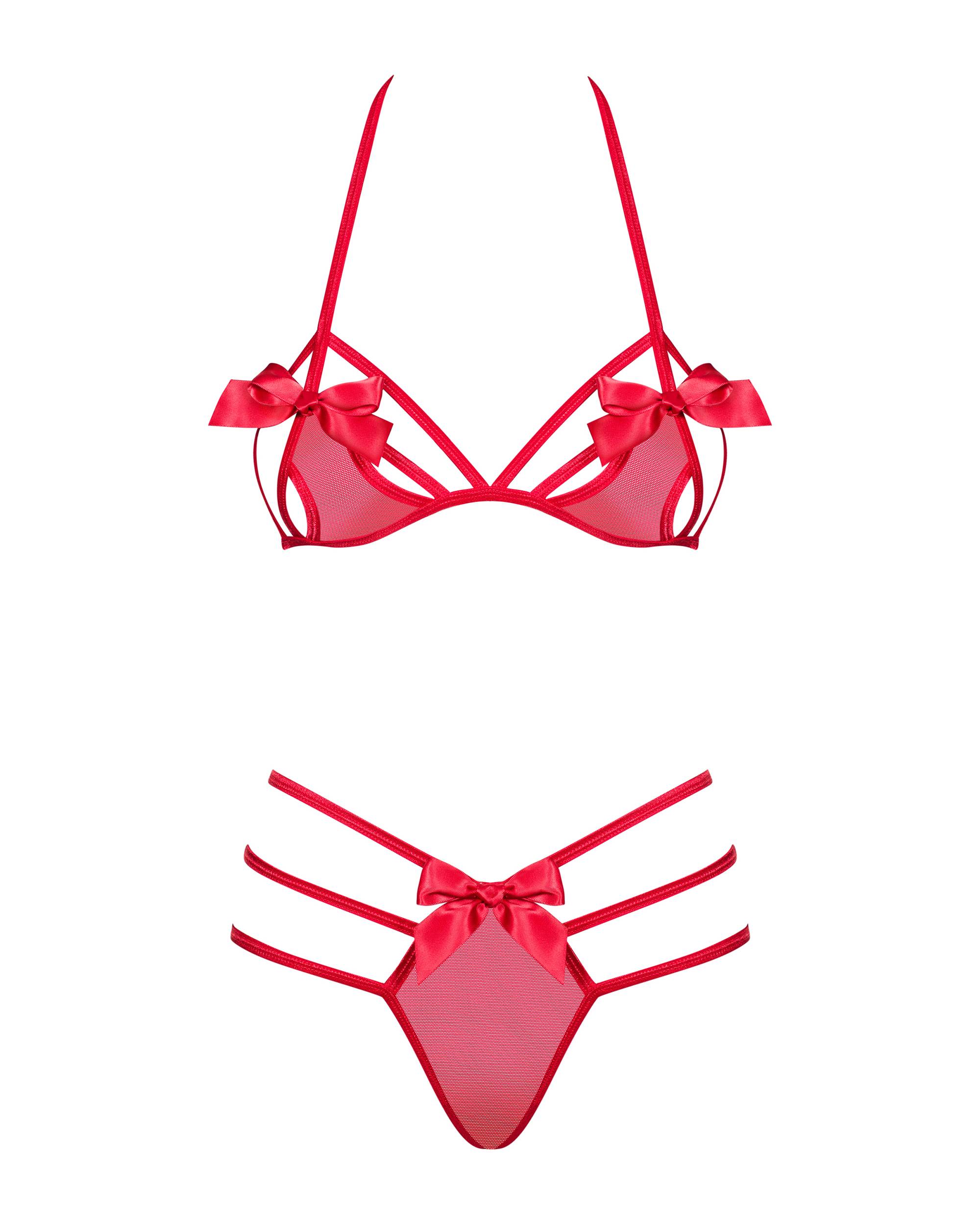 Completo rosso con nastri e reggiseno aperto – Obsessive Giftella - immagine 5