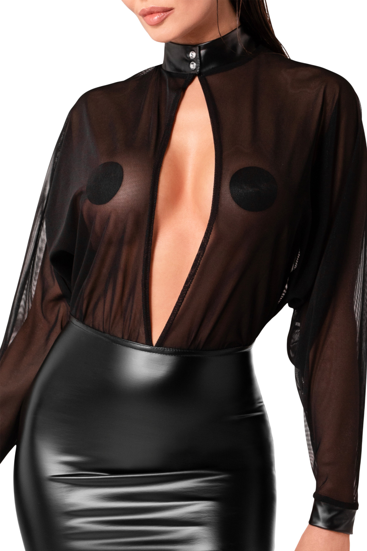 Abito Opium con top trasparente e gonna wetlook - immagine 5