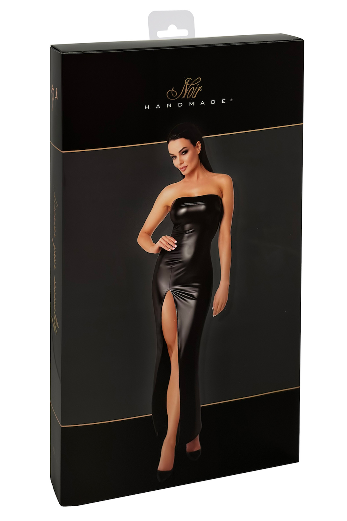 Abito lungo wetlook Aphrodisia con spacco Noir Handmade - immagine 9