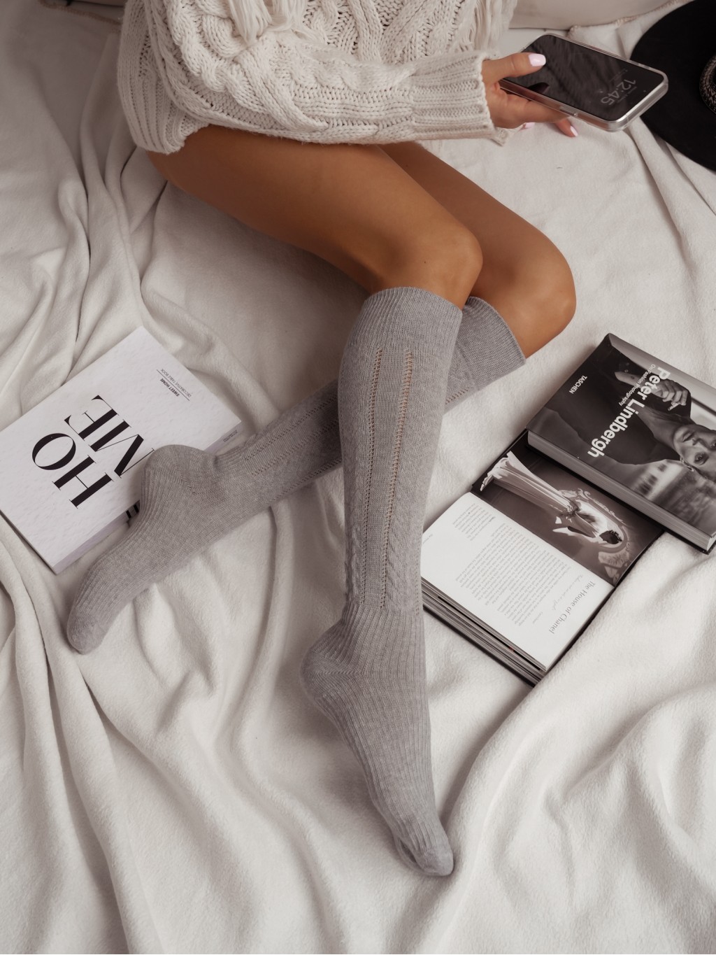 Milena: Calze lunghe a treccia traforate 4 colori