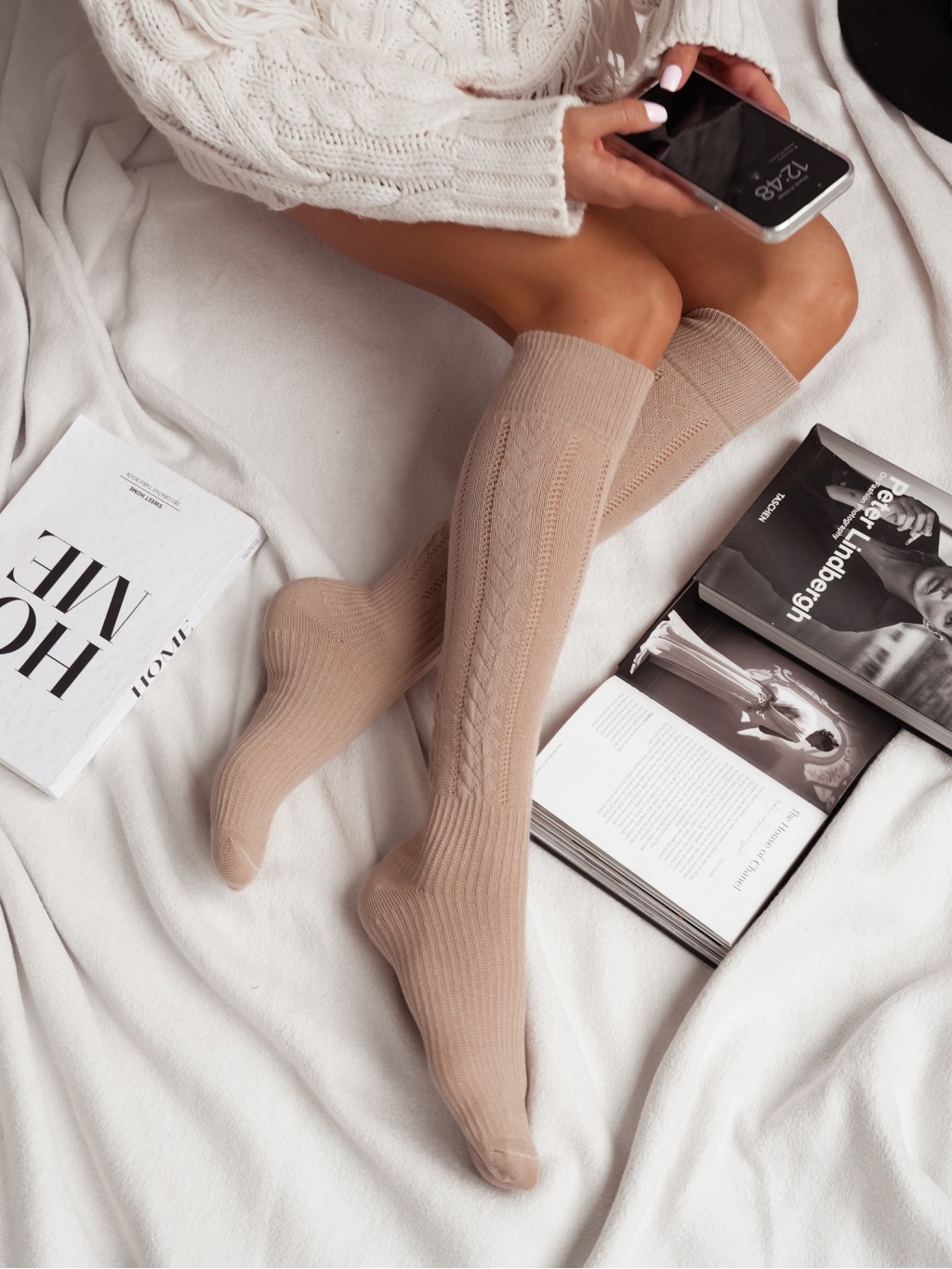 Milena: Calze lunghe a treccia traforate 4 colori - immagine 4