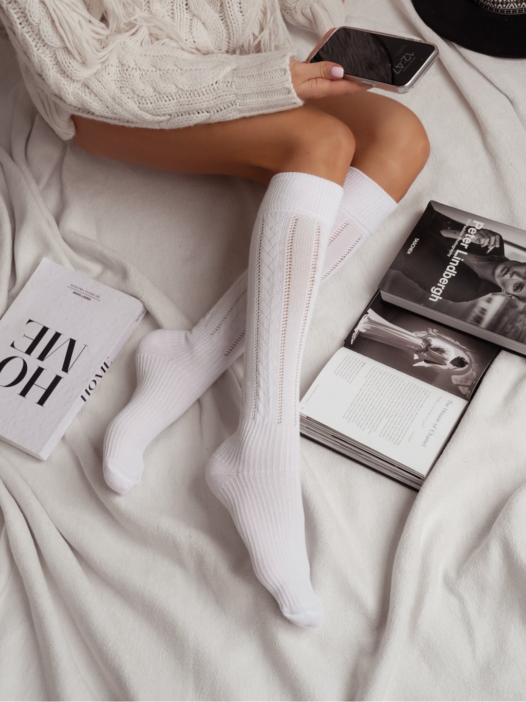 Milena: Calze lunghe a treccia traforate 4 colori - immagine 6