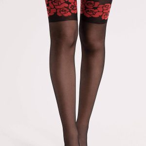 Fiore: Calze da reggicalze 20 den Motivo floreale rosso Destin