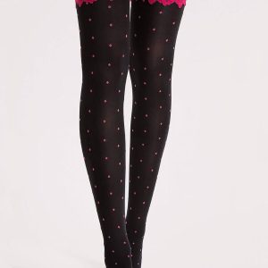 Fiore: Autoreggenti 40 denari con pois e balza amaranto Volcan