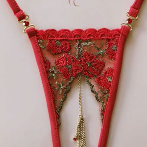 Lola Luna: Perizoma aperto Melissa gioiello in rosso con ricamo floreale