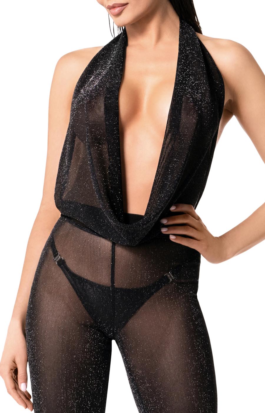 Tuta trasparente nera con glitter Luminara da Noir Handmade - immagine 4