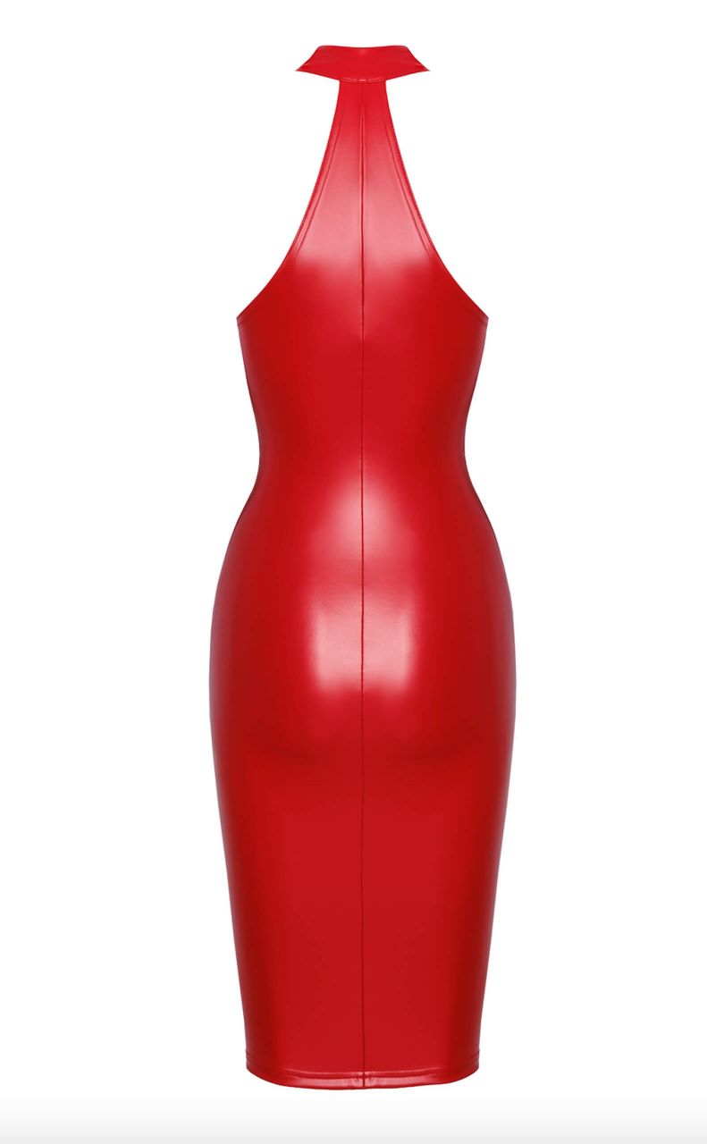 Abito midi rosso in wetlook con zip Noir Handmade - immagine 6