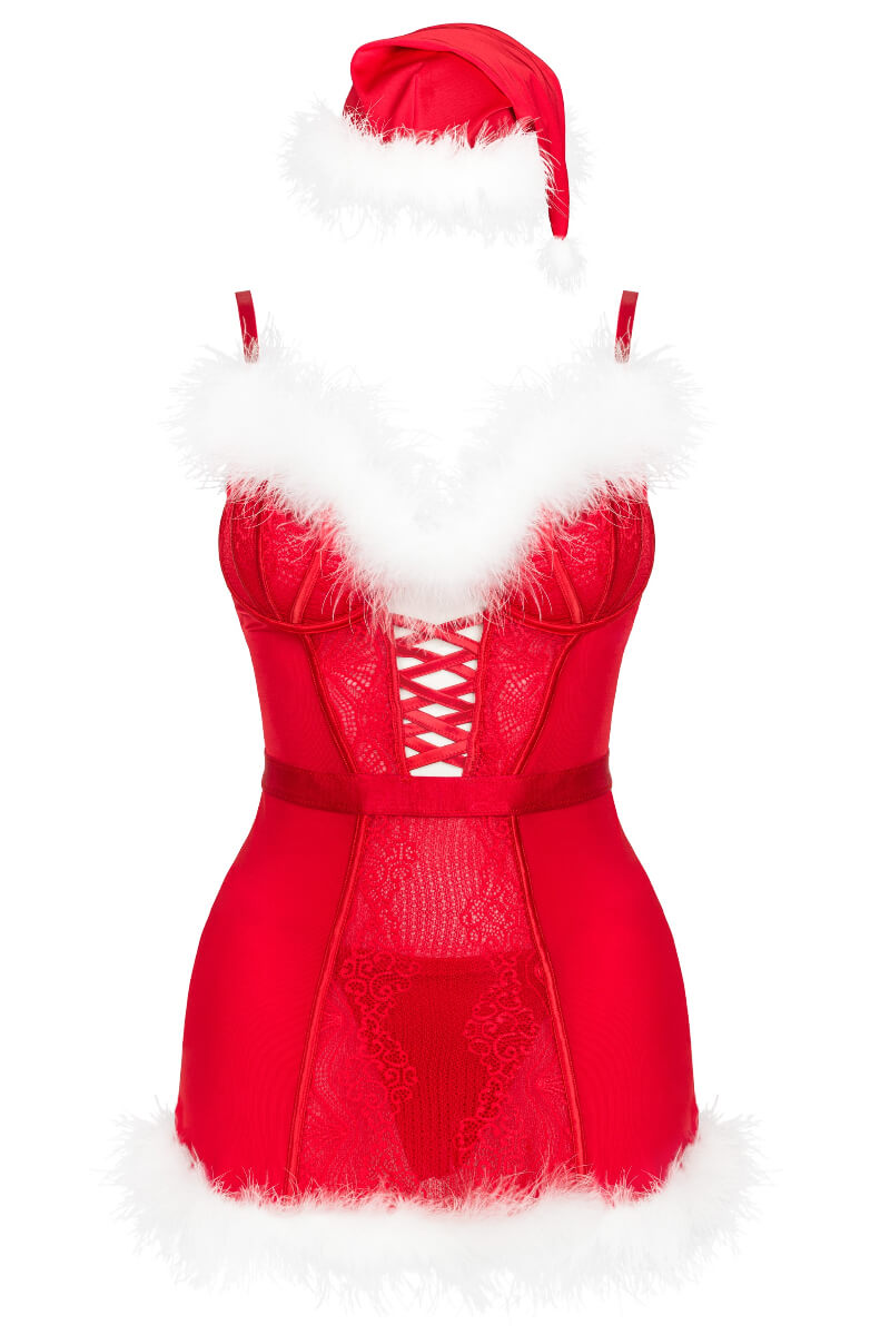 Lingerie Natalizia Chemise Rossa con Cappello Agethe - immagine 8