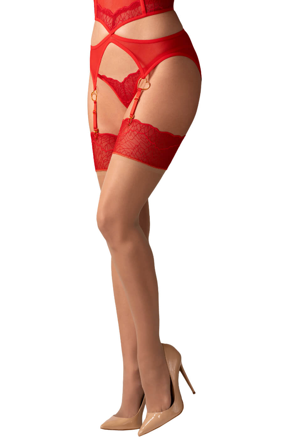 Obsessive: Cupide Desir calze per reggicalze nude con balza rossa