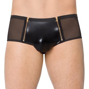 Boxer uomo in simil-pelle e rete con zip dorate
