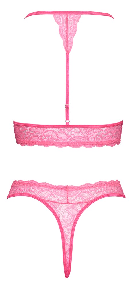 Set lingerie in pizzo Rosa neon con top e slip - immagine 4