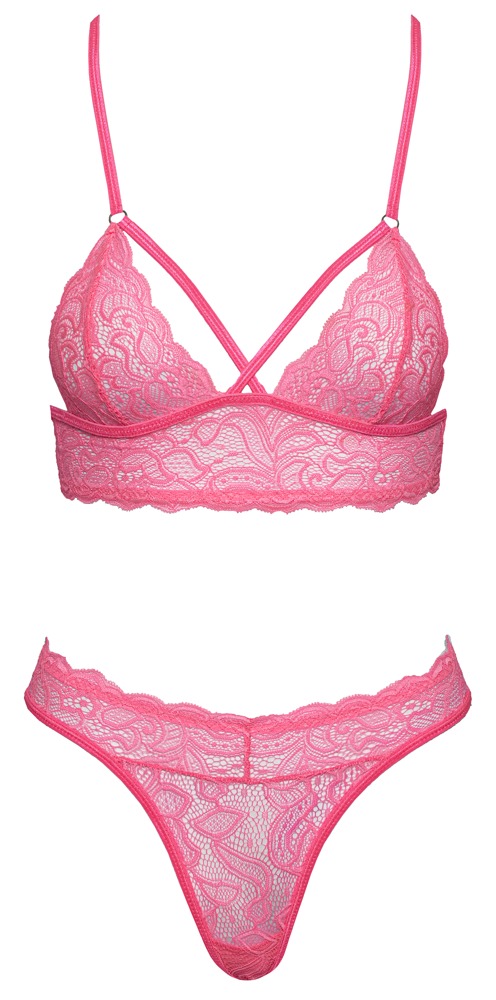 Set lingerie in pizzo Rosa neon con top e slip - immagine 5