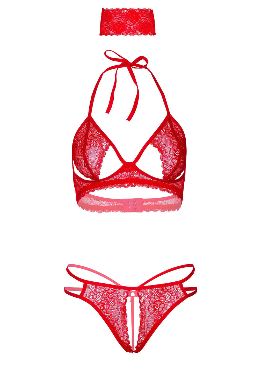 Set 3 Pezzi Rosso con Reggiseno Aperto, Perizoma Aperto e Mascherina - immagine 4