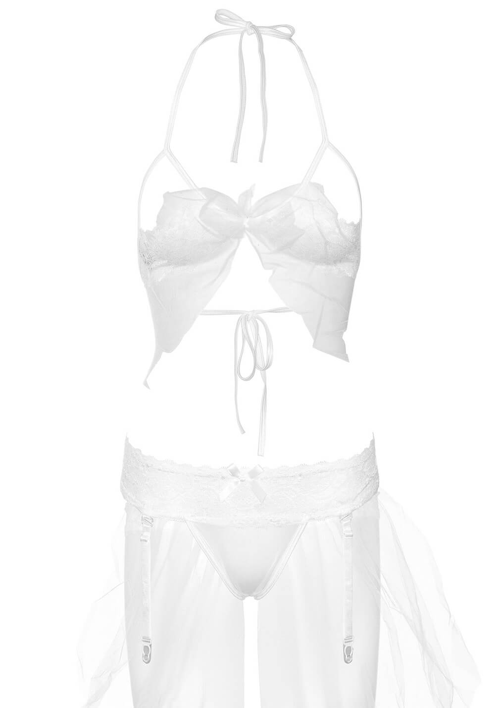 Completino bianco bridal con reggiseno giarrettiera e Velo - immagine 5