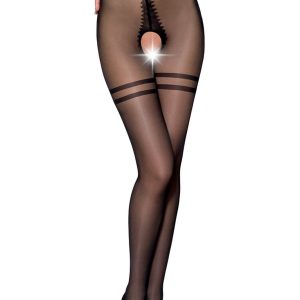 Collant aperti effetto autoreggenti in nero e beige Passion