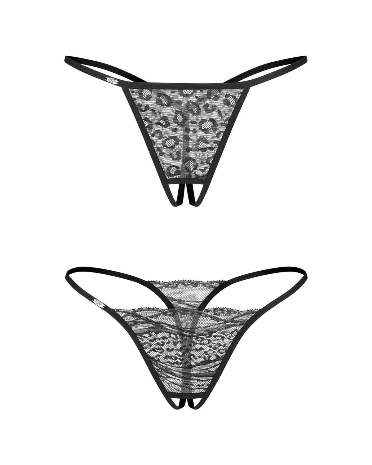 2-pack perizomi aperti pizzo e tulle animalier – Obsessive Bianca - immagine 2
