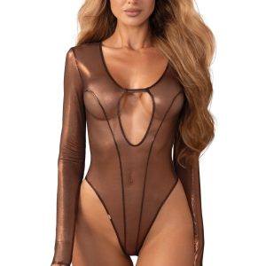 Raffinato Body Soranna maniche lunghe effetto oro – Obsessive