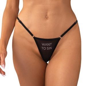 Perizoma mesh con cristalli “Want to Sin” – Obsessive Violami