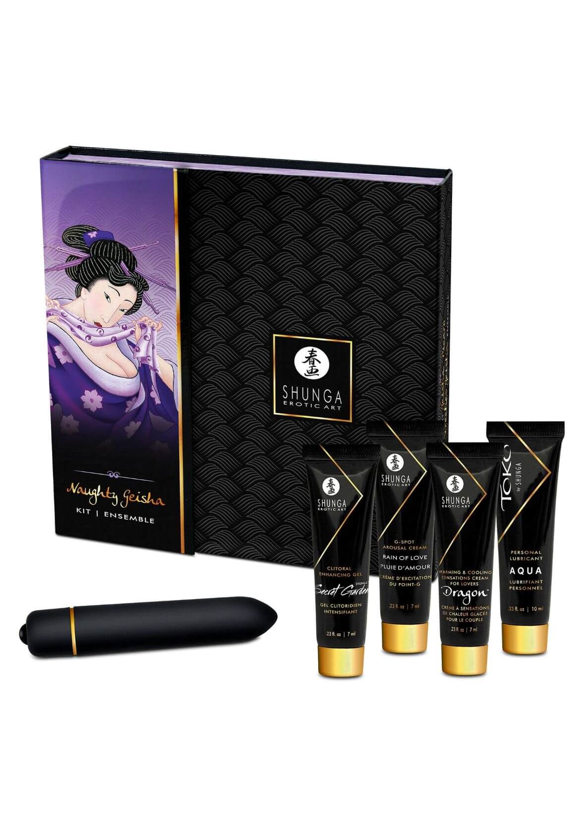 Cofanetto sensoriale con mini gel e massaggiatore Naughty Geisha - immagine 2