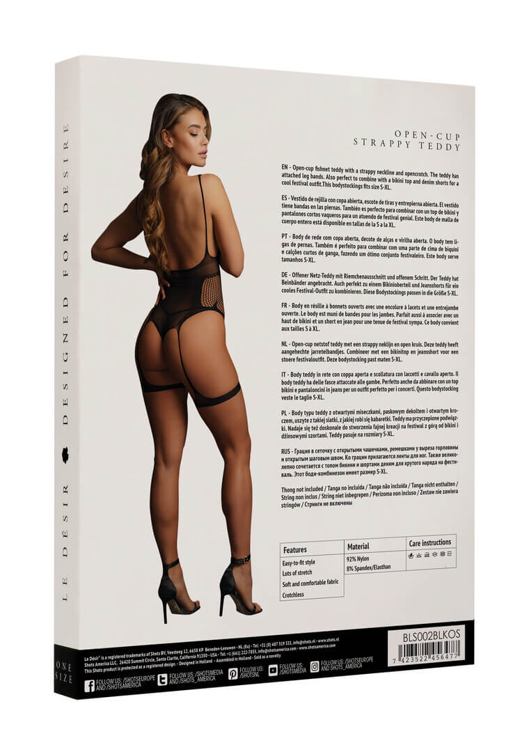 Body a rete con coppe aperte e fasce sulle gambe – Le Désir - immagine 6