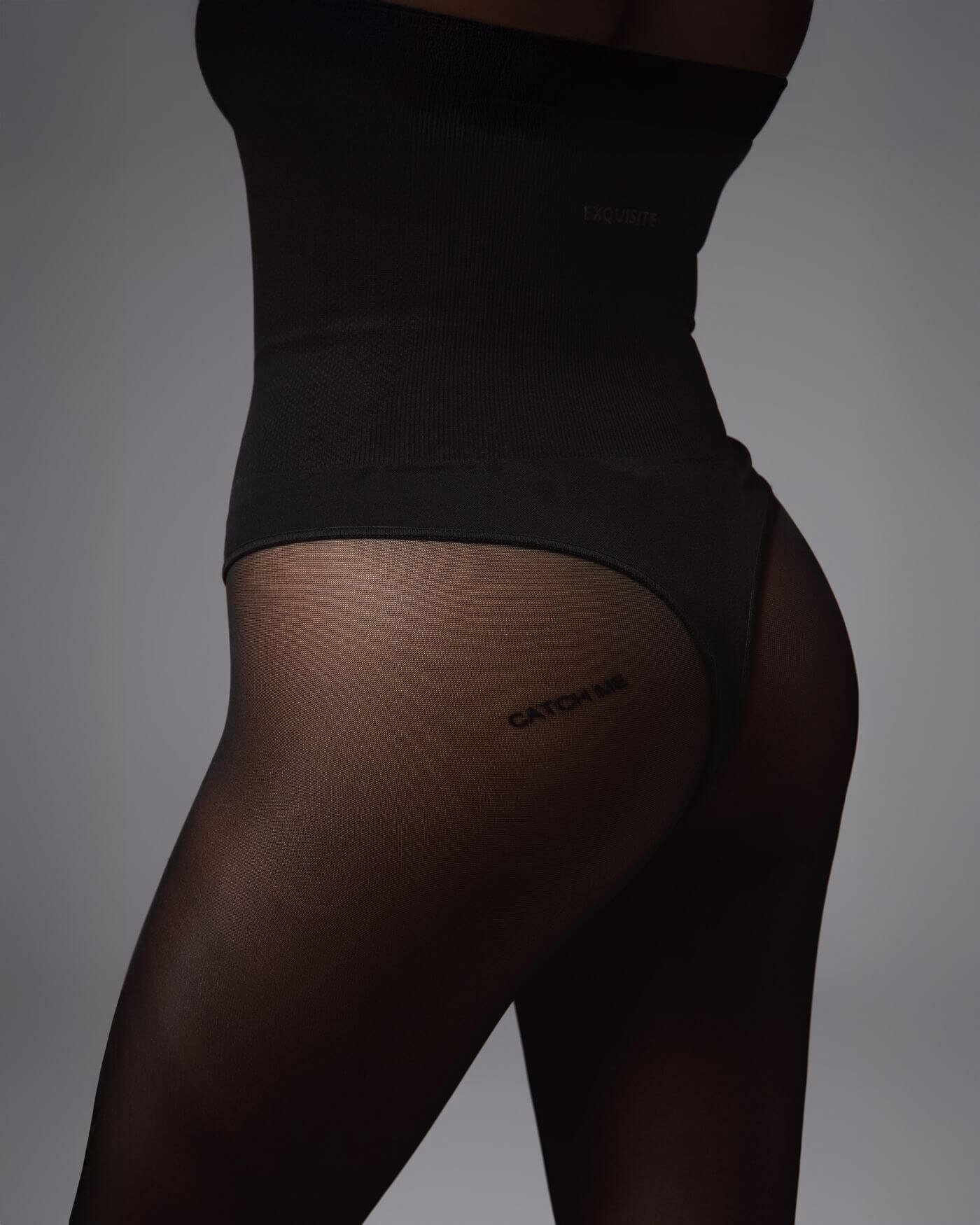 Obsessive Patrise Me Collant Neri Velati Scritta Catch Me - immagine 3