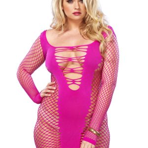 Leg Avenue Lingerie: mini abito PLUS SIZE in rete fucsia