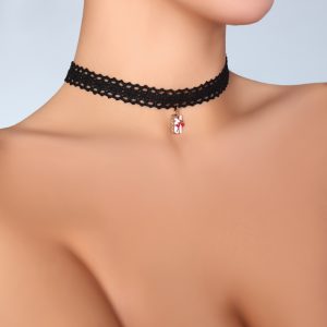 Choker 39874 girocollo in pizzo nero con pendente natalizio