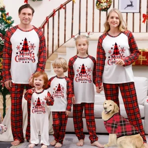 Pigiama Natale per Famiglia con Motivo a Tartan Rosso