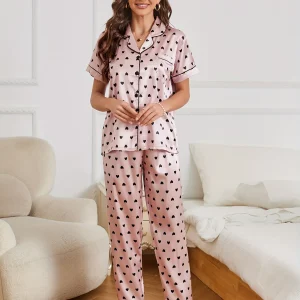 Pigiama Seta Rosa Cuoricini Donna