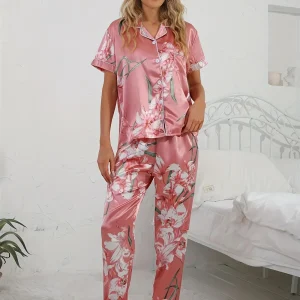 Pigiama di Seta Rosa a Fiori da Donna