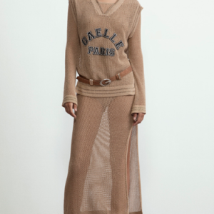 Abito lungo con spacco a rete lurex – Gaelle Paris