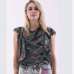 Blusa camouflage con volants Ola – Met