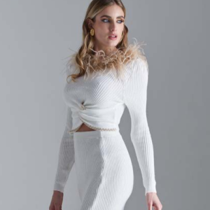 Top crop in maglia con piume 4320071- PHO Firenze