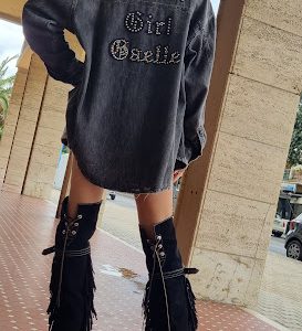 Maxi Camicia black denim con borchie – Gaelle Paris